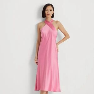 Ralph Lauren Satin Charmeuse Cocktail Dress Poolside Rose Size 12
